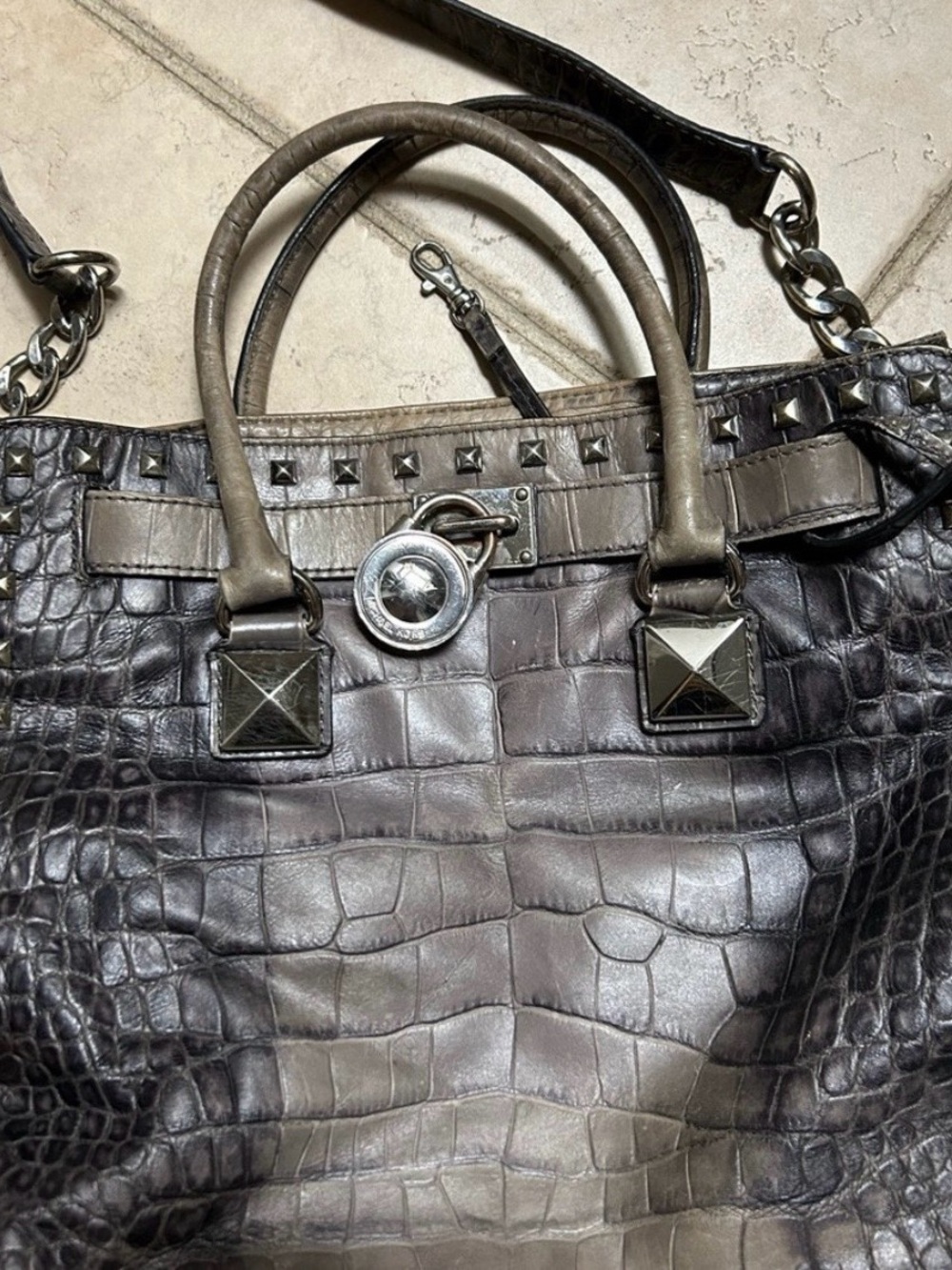 Michael Kors Gray Crocodile Embossed Tote